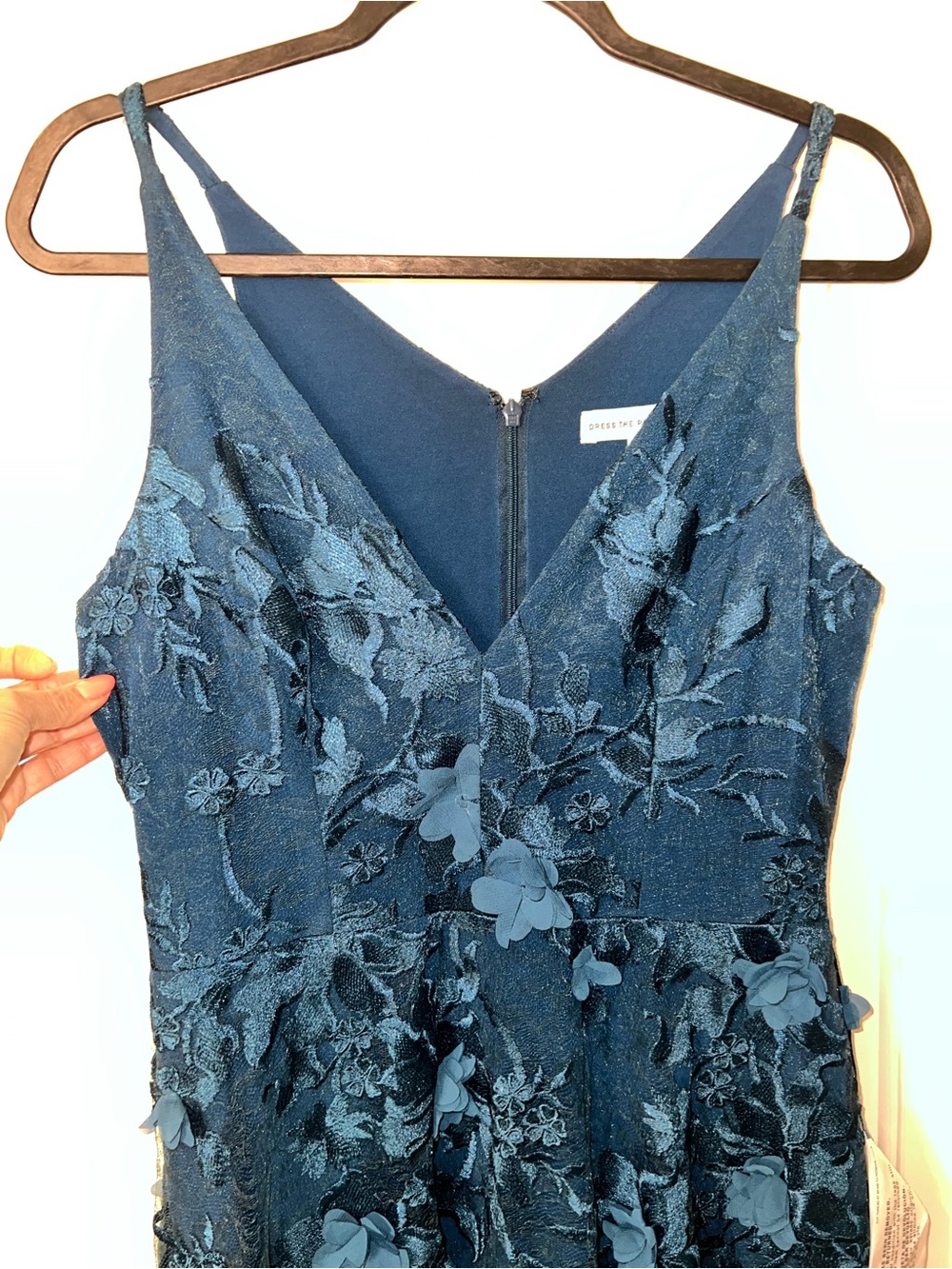 Dress the Population Sidney Gown Peacock Blue 3D Floral Appliqué Maxi Dress M - Picture 11 of 15